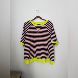 Dokotoo Oversized Striped Short Sleeve Sweatshirt